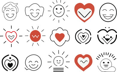Set of positive thinking icons. Containing self-care, optimism, being loved, healthy lifestyle, happiness, positive mindset and more icons. Positive thinking icons collection. Vector illustration