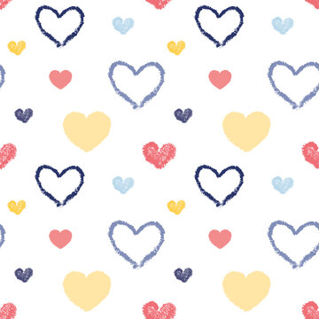 Seamless Pattern with Hand Drawn Heart Design on White Background