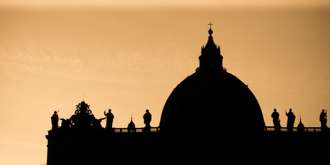 Sunset view of the dome of St Peter's Basilica, Vatican, Rome, Italy