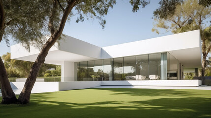 Contemporary Home, Striking Minimalist Exterior, Modern Architectural Elements, Sophisticated Design - Generative AI