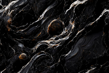 Dripping molten chaotic ultra black marble pattern, textured continuous dark tiled background, repeating underground wallpaper, generative ai