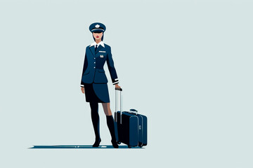 Minimalist illustration of a flight attendant uniform and luggage. Generative AI