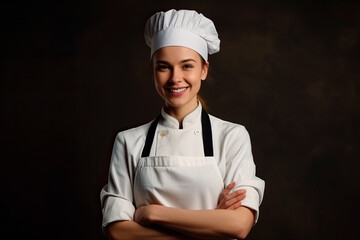 Smiling young woman chef cook in apron. Ai generated