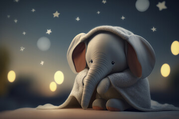 Adorable Little Elephant Sleeping Peacefully Wrapped in a Cozy Blanket and Dreaming Sweetly