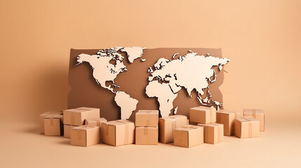 Carton world map. Global logistics, shipping and worldwide delivery business Generated AI
