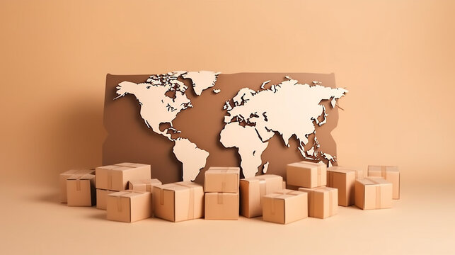 Carton world map. Global logistics, shipping and worldwide delivery business Generated AI