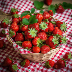 Strawberries in a basket, created with Generative AI technology.