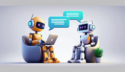 A Chatbot works and chats in a computer robot, had robots are talking each other