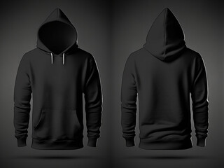 Black Hoodie Front and Back Mockup, Blank Black Hoodie Template Mockup