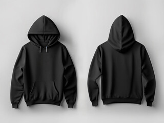 Black Hoodie Front and Back Mockup, Blank Black Hoodie Template Mockup