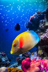 Naklejka na ściany i meble tropical coral reef, yellow fish