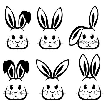 On a white background, a sweet assortment of bunny faces with Easter-themed graphics is displayed.