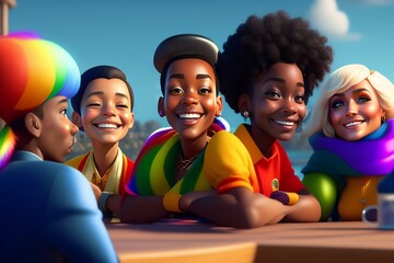 Lgbt happy gay meeting people group and sky illustration, generative AI