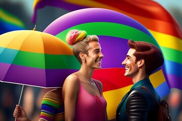 Lgbt happy gay meeting people group and sky illustration, generative AI