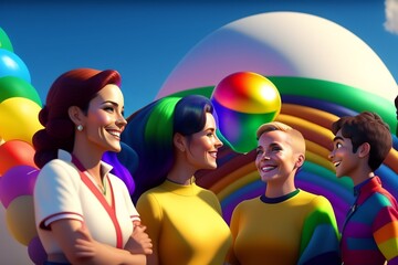 Lgbt happy gay meeting people group and sky illustration, generative AI