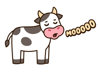 Cute cartoon cow saying Moo