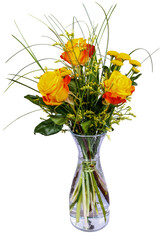 Isolated flower arrangement in a glass vase