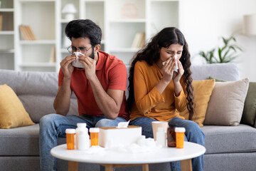 Sick Indian Family Suffering From Seasonal Flu At Home