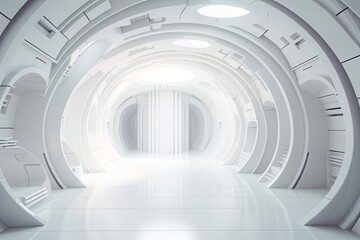 Obraz premium Illustration of an empty white room with a bright overhead light. Generative AI