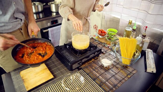 Home cooking macaroni on gas stove