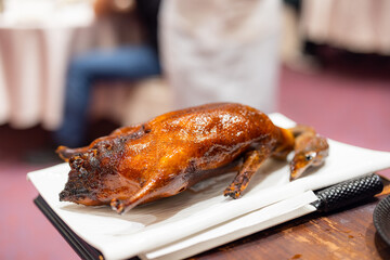 Roasted Peking duck dish in Taiwan restaurant