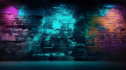 Fototapeta na wymiar Neon Light Art Plastered Black Wall Texture Background