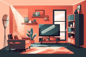 cozy living room with comfortable seating and entertainment center. Generative AI