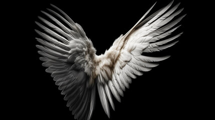 Plakat angel wings on isolated black background Generated AI