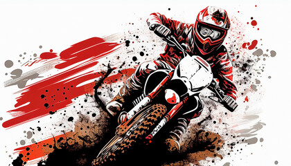 illustration of motocross in dirt track. AI generated 