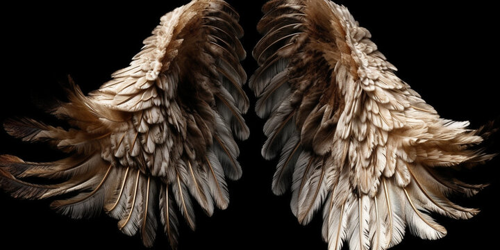 angel wings on isolated black background Generated AI
