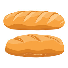 Vector illustration of loaf bread. Bakery for breakfast.Long Loaf of bread. Bun Isolated on white background 