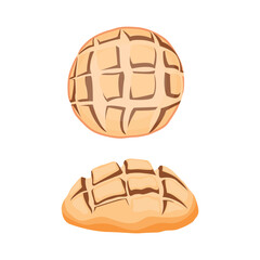 Vector illustration of rye round dark bread. Realistic loaf. Baking healthy food. Flour product for eating. Bake ration. Isolated white background. EPS10 vector illustration.