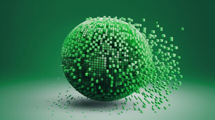 dissolving spherical data block. made with green cubes Generated AI