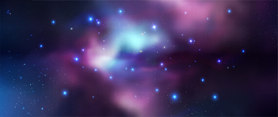 Space vector background with realistic nebula and shining stars. Magic colorful galaxy with stardust