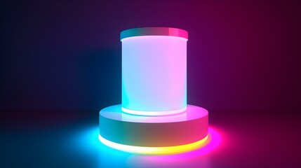 White Cylinder Product Podium in Multicolored Neon Light