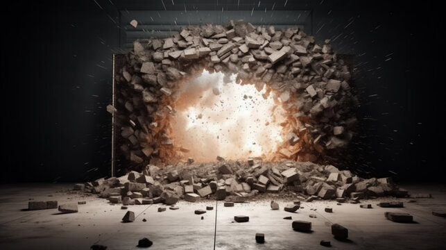 exploding wall with free space in the center for any object or background Generated AI