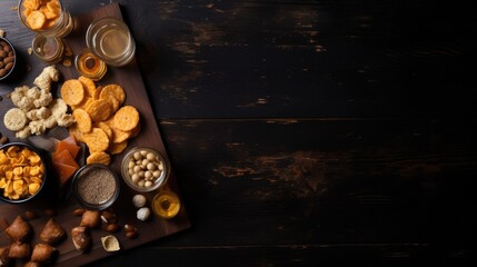 Variation different dry snacks background. Generative AI