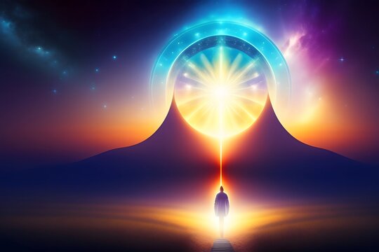 Graphic representation of Channeling Higher Self to Intuition: A Spiritual Journey. Generative AI. 