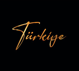 decorative 3d gold türkiye text on black background