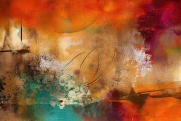 abstract background image using a mix of textural elements, such as brush strokes and splatters, in a complementary color scheme   Generative AI