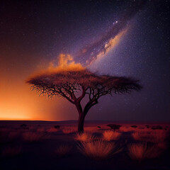 Fototapeta na wymiar galaxy cosmic at night in the savannah. AI generated 