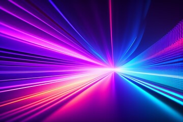 Fototapeta premium abstract neon background. Glowing lines, speed of light, meteor shower. Digital wallpaper, generative AI