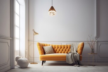 modern living room with a comfortable couch and stylish lamp. Generative AI