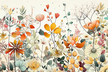 A colorful floral illustration with a variety of flowers.