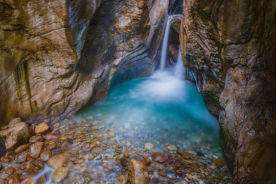 waterfall inside the Swiss mountains