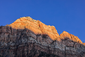 Zion National Park Rock Formations Glowing Orange During Sunset
