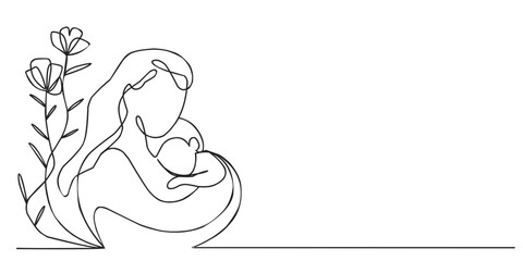 Mother and son line art vector illustration, mothers day celebration background