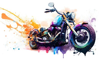 Motorbike in watergolor style by Generative AI - obrazy, fototapety, plakaty
