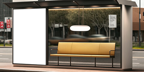 mockup of blank advertising light box on the bus stop by ai generative