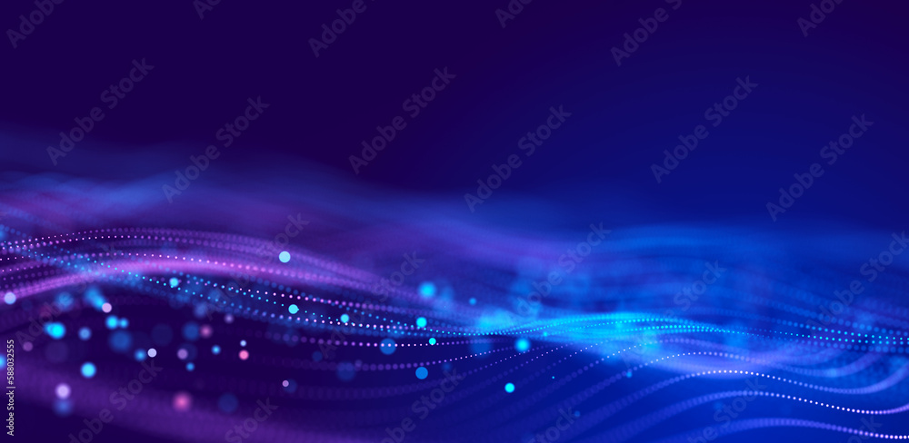Poster Abstract wave of sound particles. Equalizer for music. Signal transmission. 3d rendering.